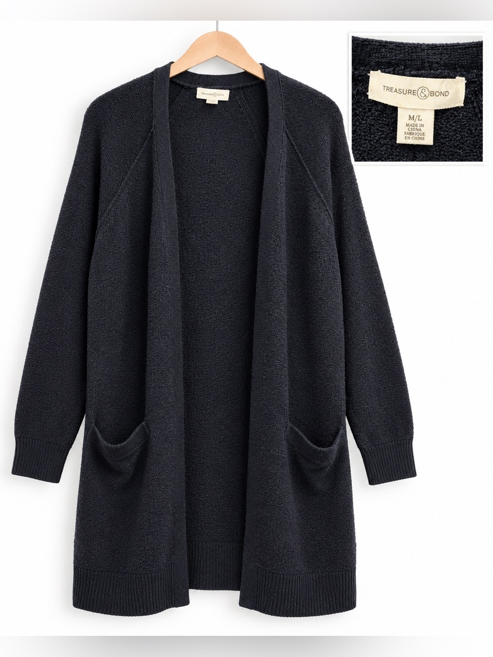 Treasure & Bond Women's Open-Front Navy Cardigan Sweater